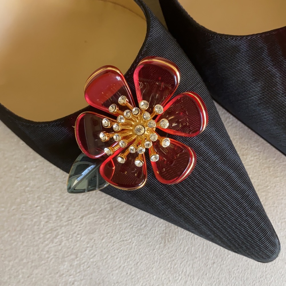 Jimmy Choo kitten heel shoes with 3D acrylic flowers with Swarovski crystals - Picture 4 of 7
